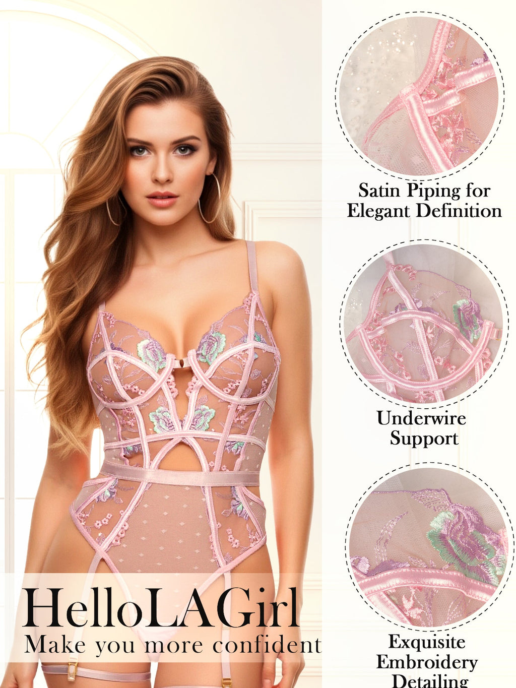 Pink Deluxe Floral Embroidered Bodysuit