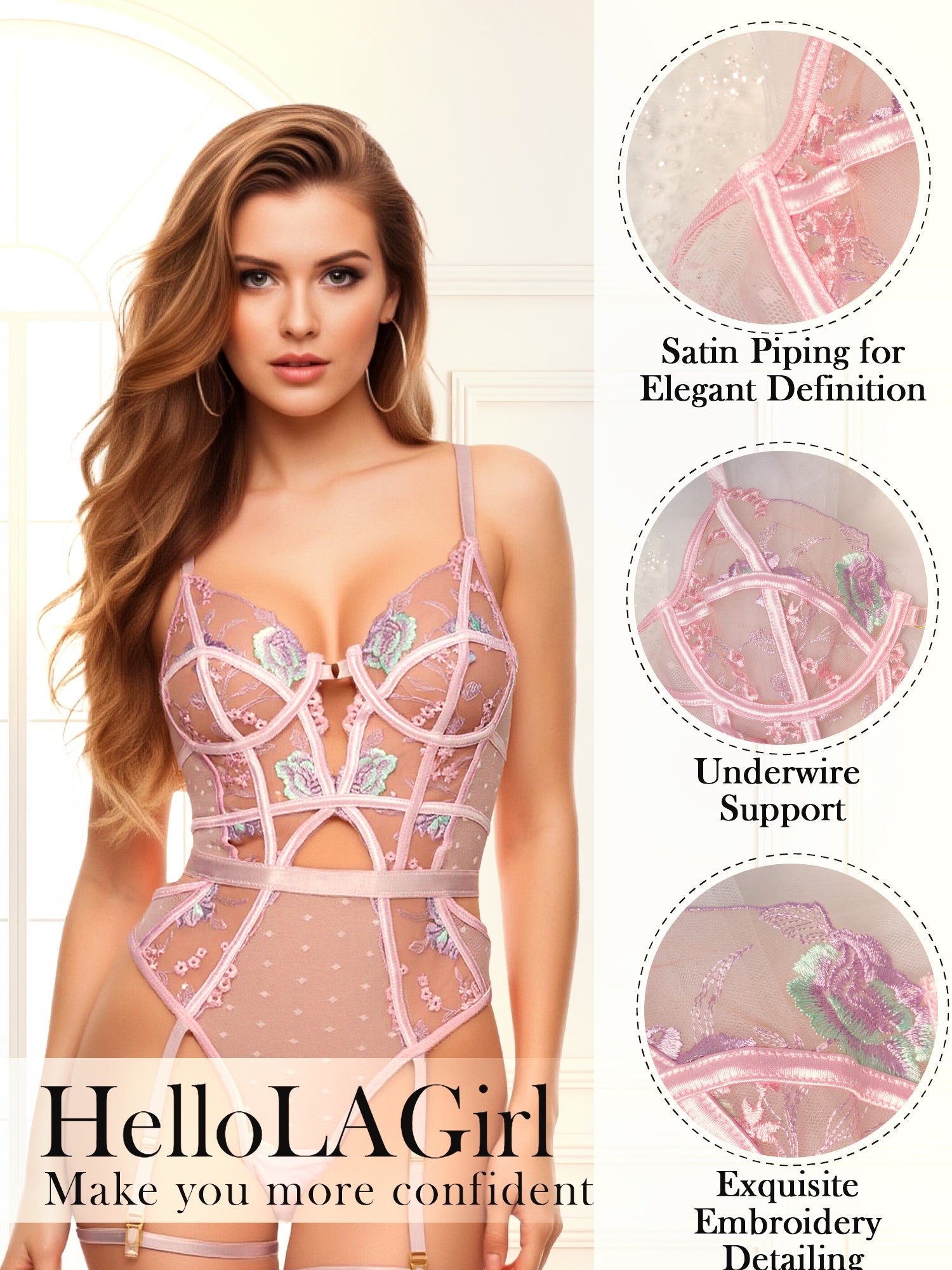 Pink Deluxe Floral Embroidered Bodysuit