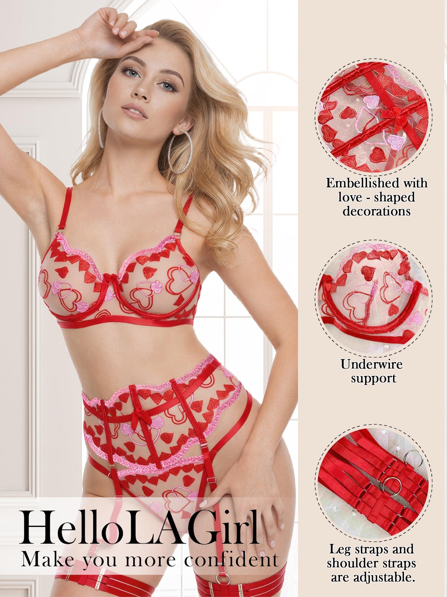 Amour Heart 3 Piece Lingerie Set