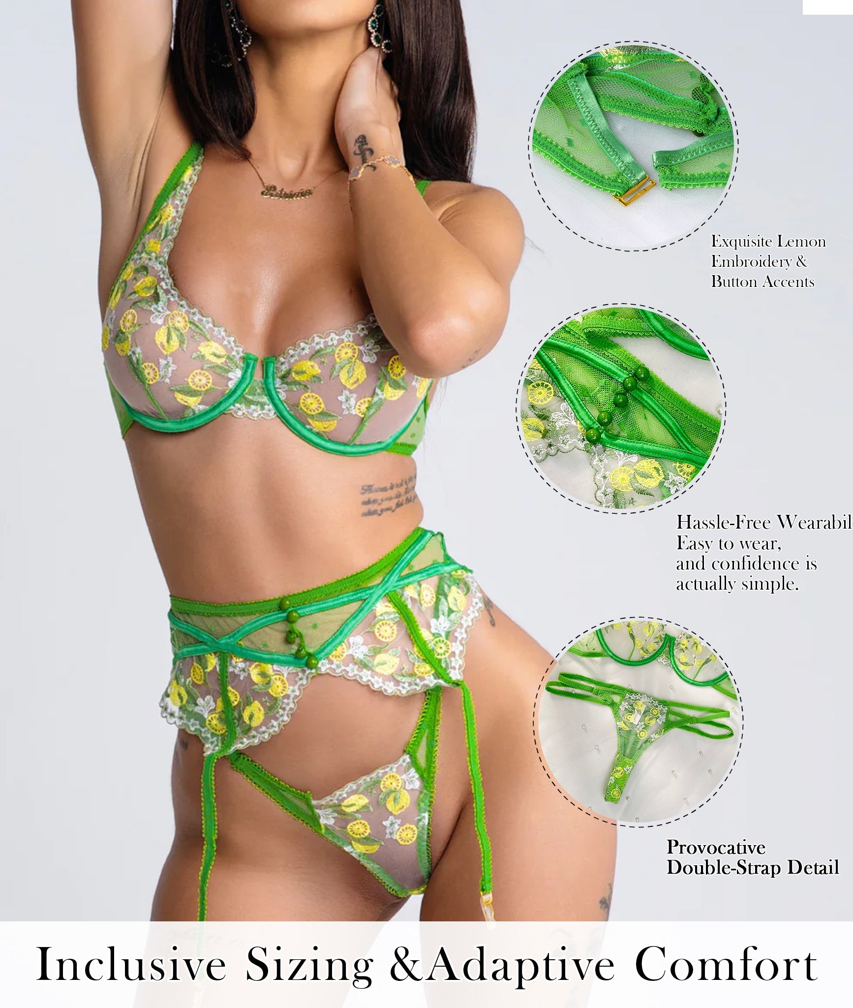 Fresh Lemon Embroidery Lingerie Set