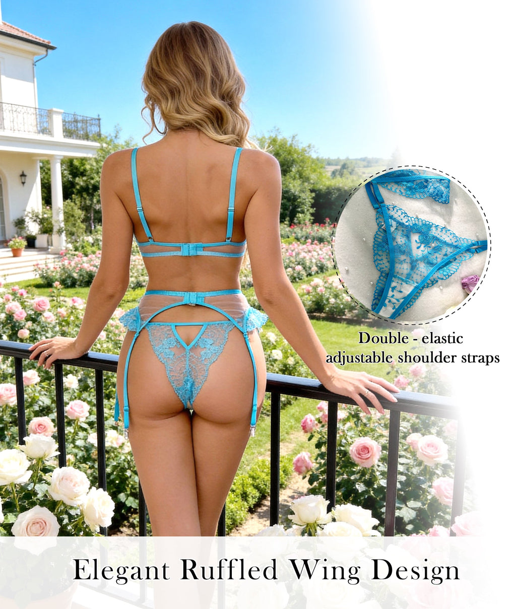 Aqua Blossom Lace Lingerie Set