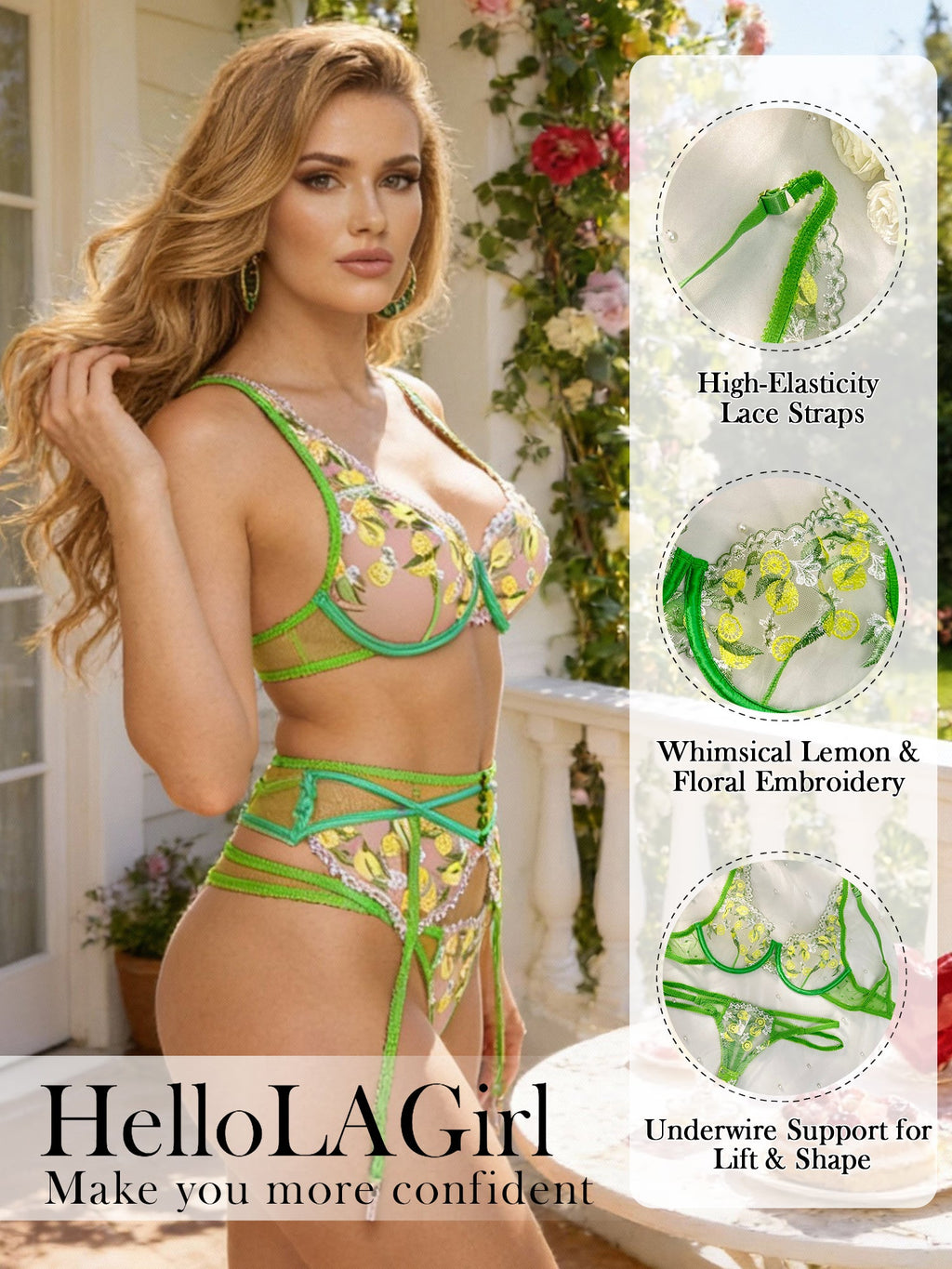Fresh Lemon Embroidery Lingerie Set