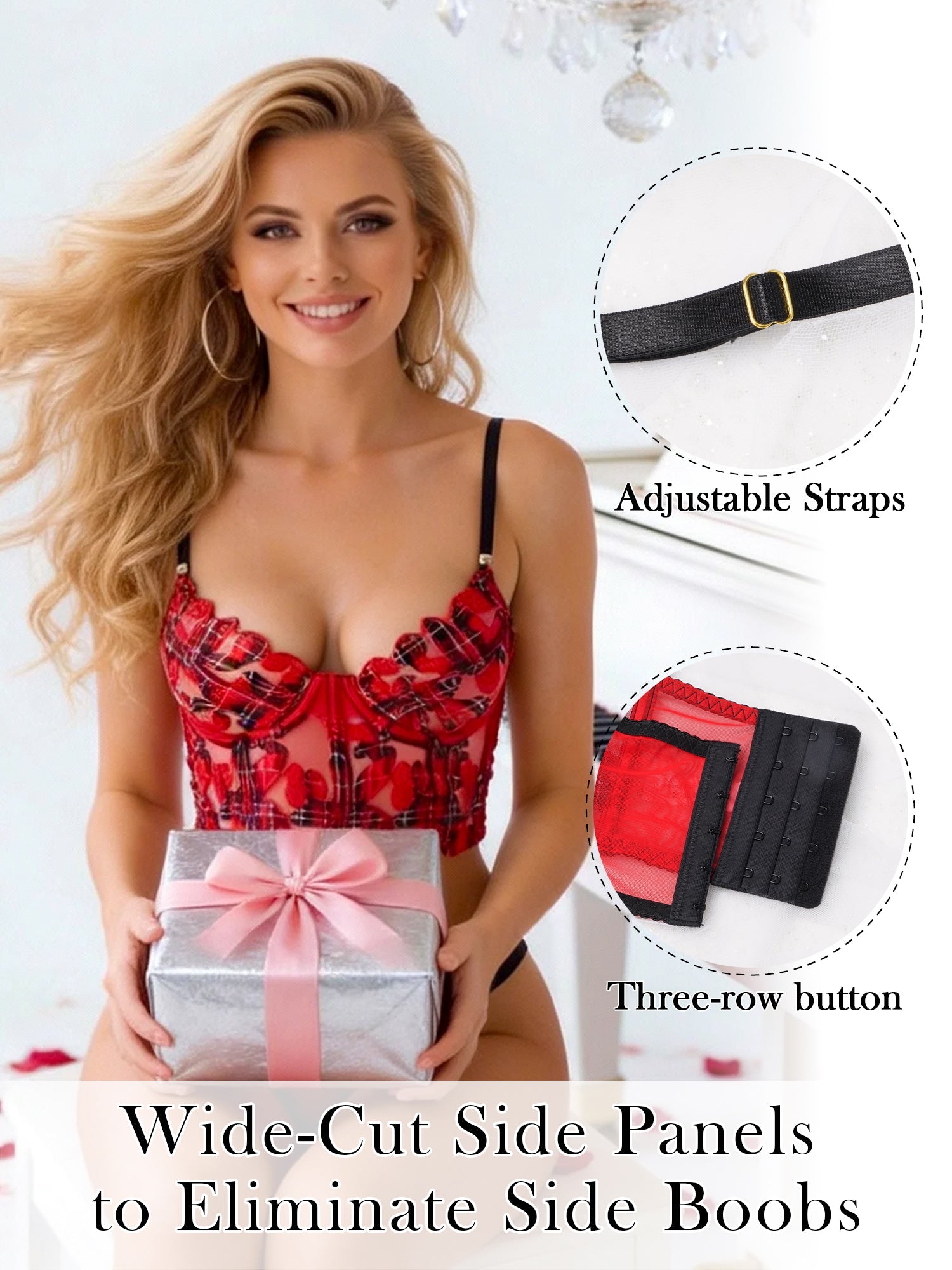 Red Tartan Flower Lingerie Set