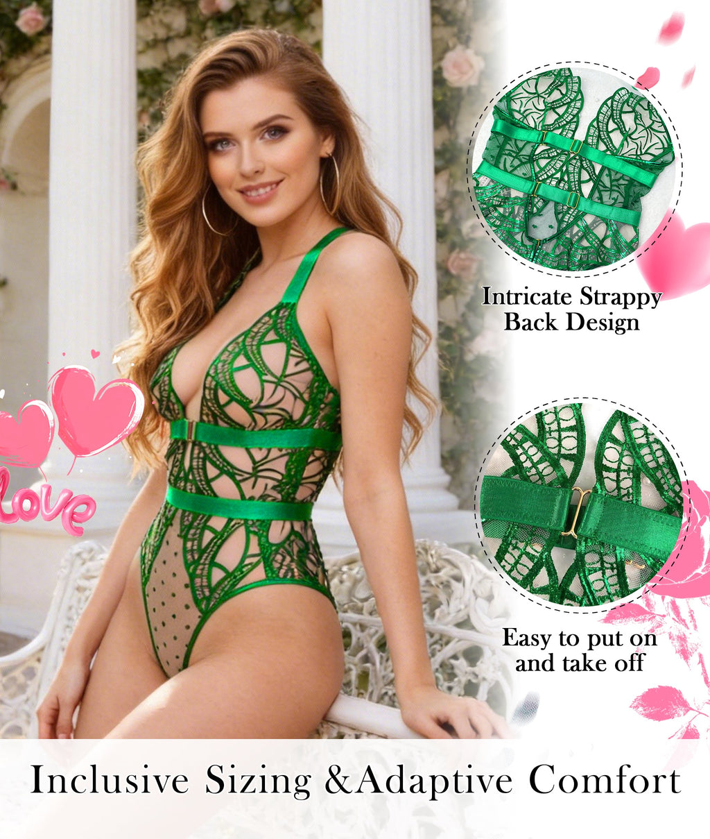 Green Foil Lace Seductive Sheer Bodysuit