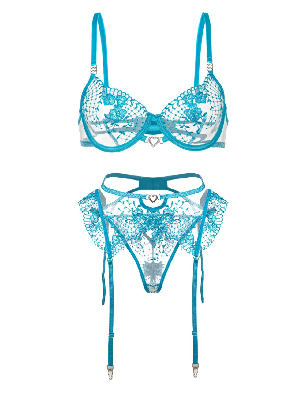 Aqua Blossom Lace Lingerie Set