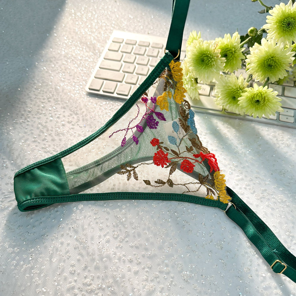 Enchanted Garden Sheer Floral Embroidery Lingerie Set