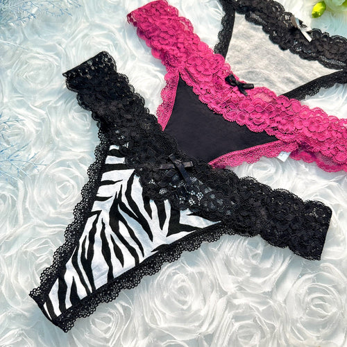 3 Pack T Back Lace Trim Low Waist Cotton Seamless Thongs