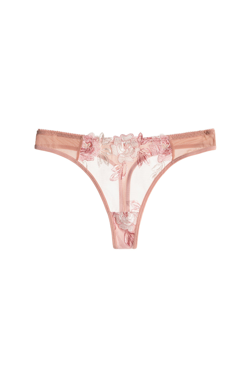 White Flower Embroidery Mesh Thong Lingerie Underwear