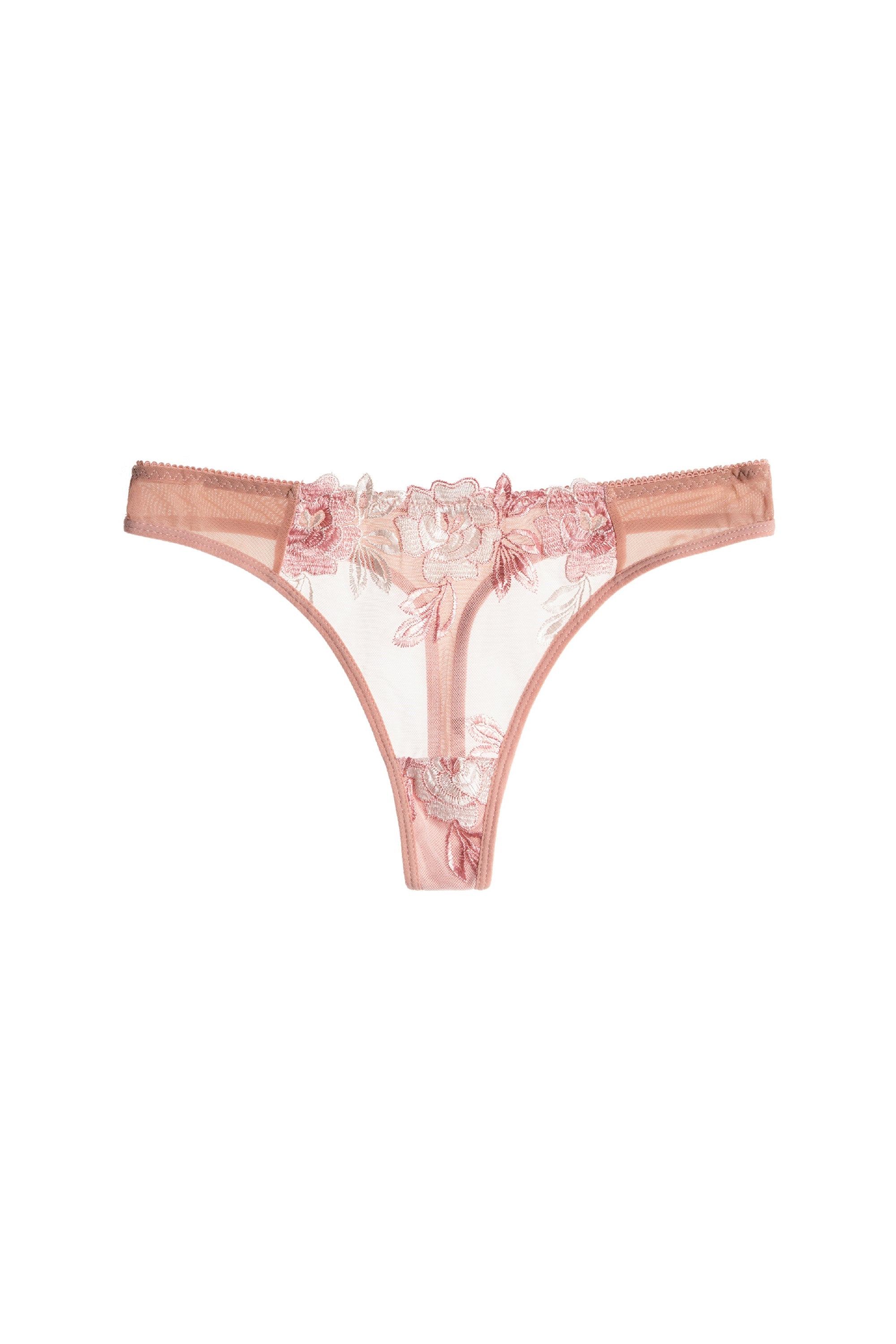 White Flower Embroidery Mesh Thong Lingerie Underwear