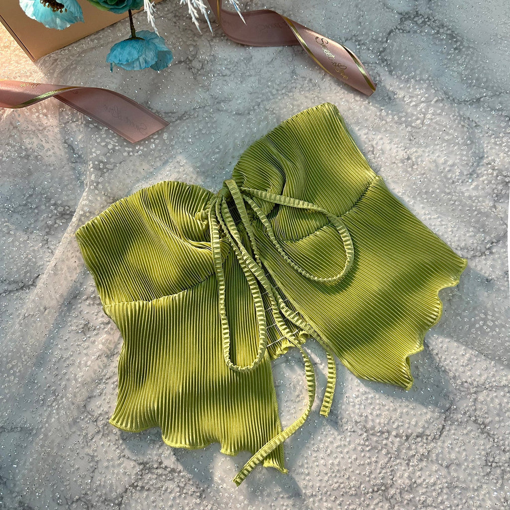 Green Halter Criss Cross Bandage Lace Up Backless Crop Top