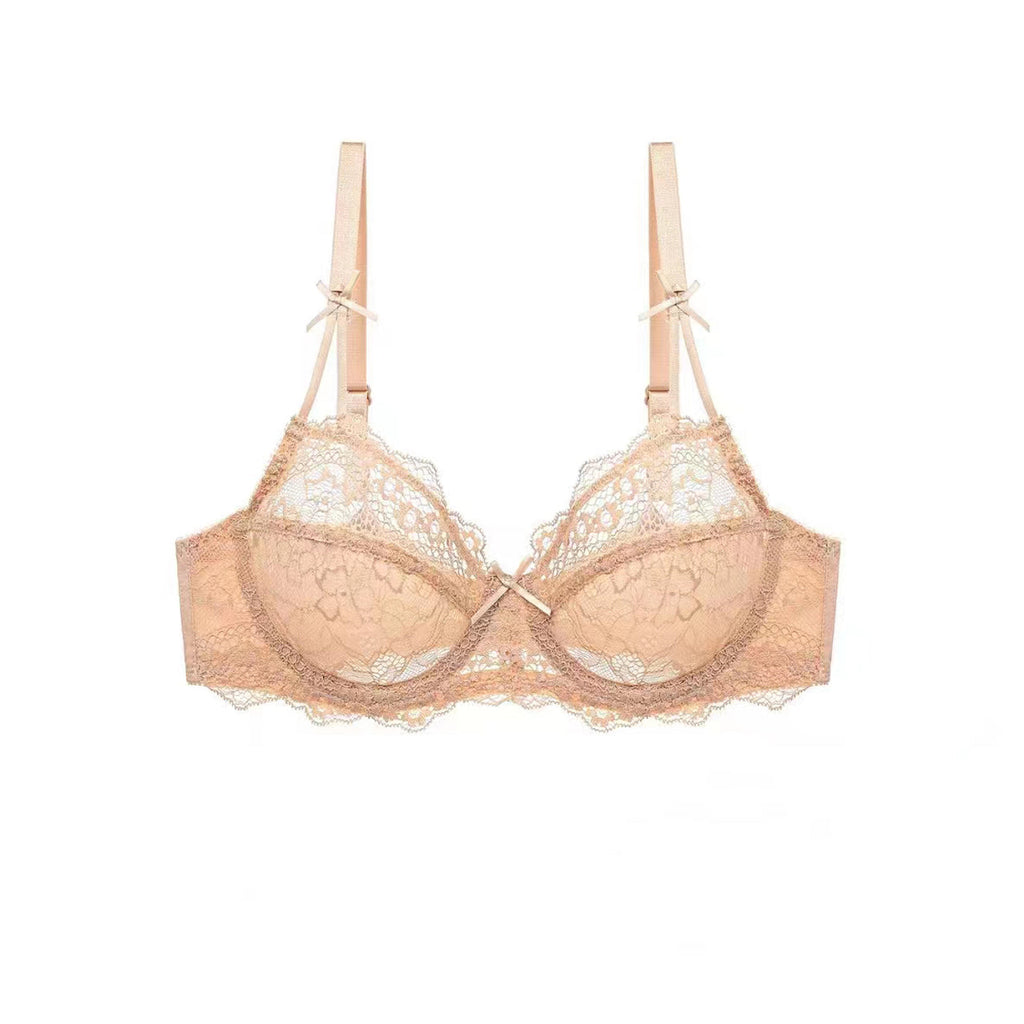 Apricot Mesh Lace Trim Underwire Bra Lingerie