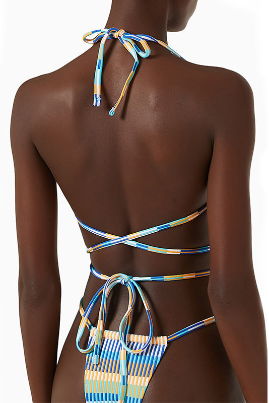 Multi Color Lace-up Bikini Sexy Print Split Swimsuit