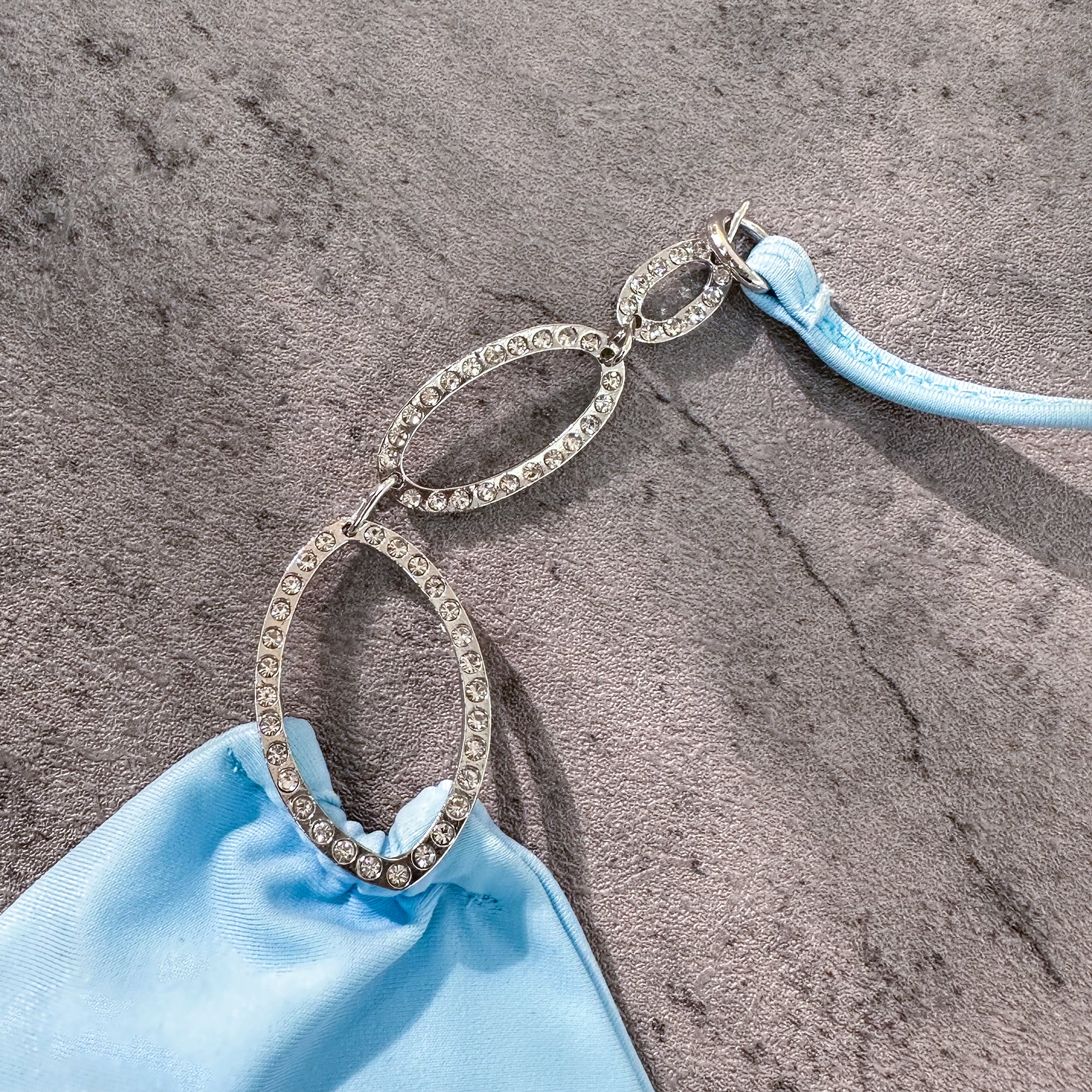 Blue Metal Accessories Rhinestone Split Plain Color Tie Bikini Set