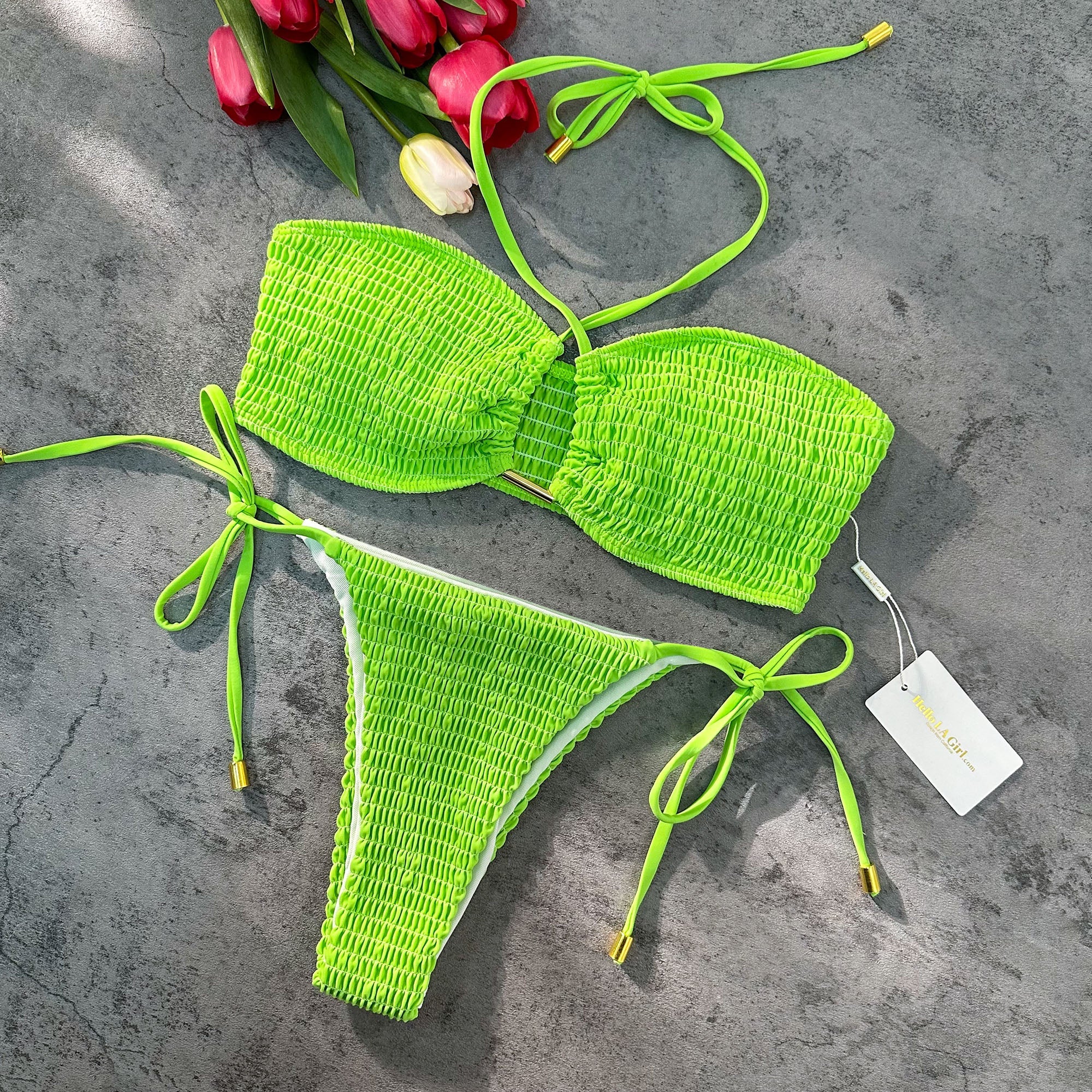 Solid Color Metal Sexy Bikini Set