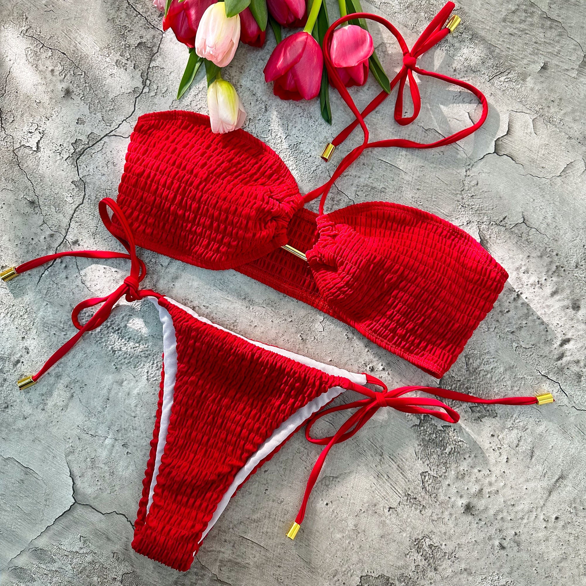 Solid Color Metal Sexy Bikini Set