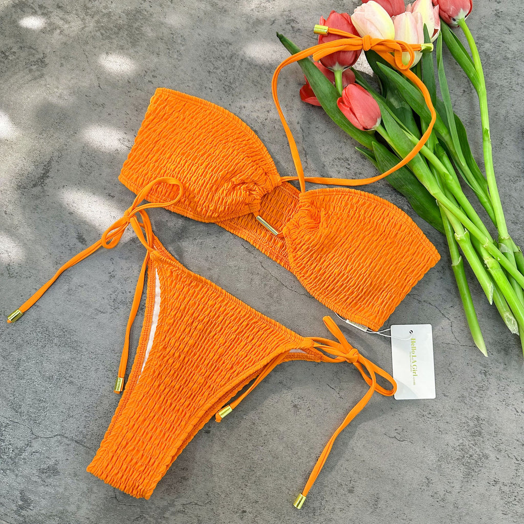 Solid Color Metal Sexy Bikini Set