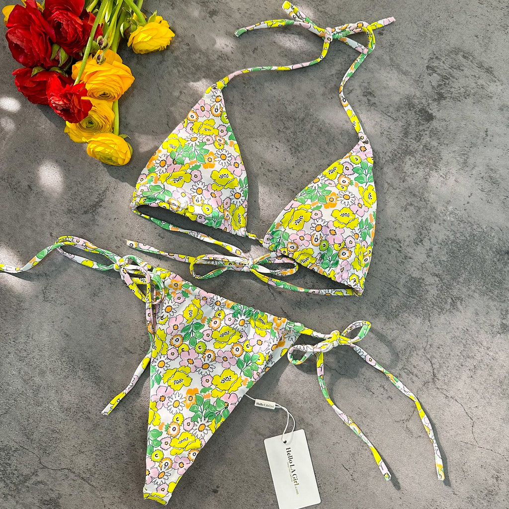 Green Digital Printing Double Fabric Bikini Set