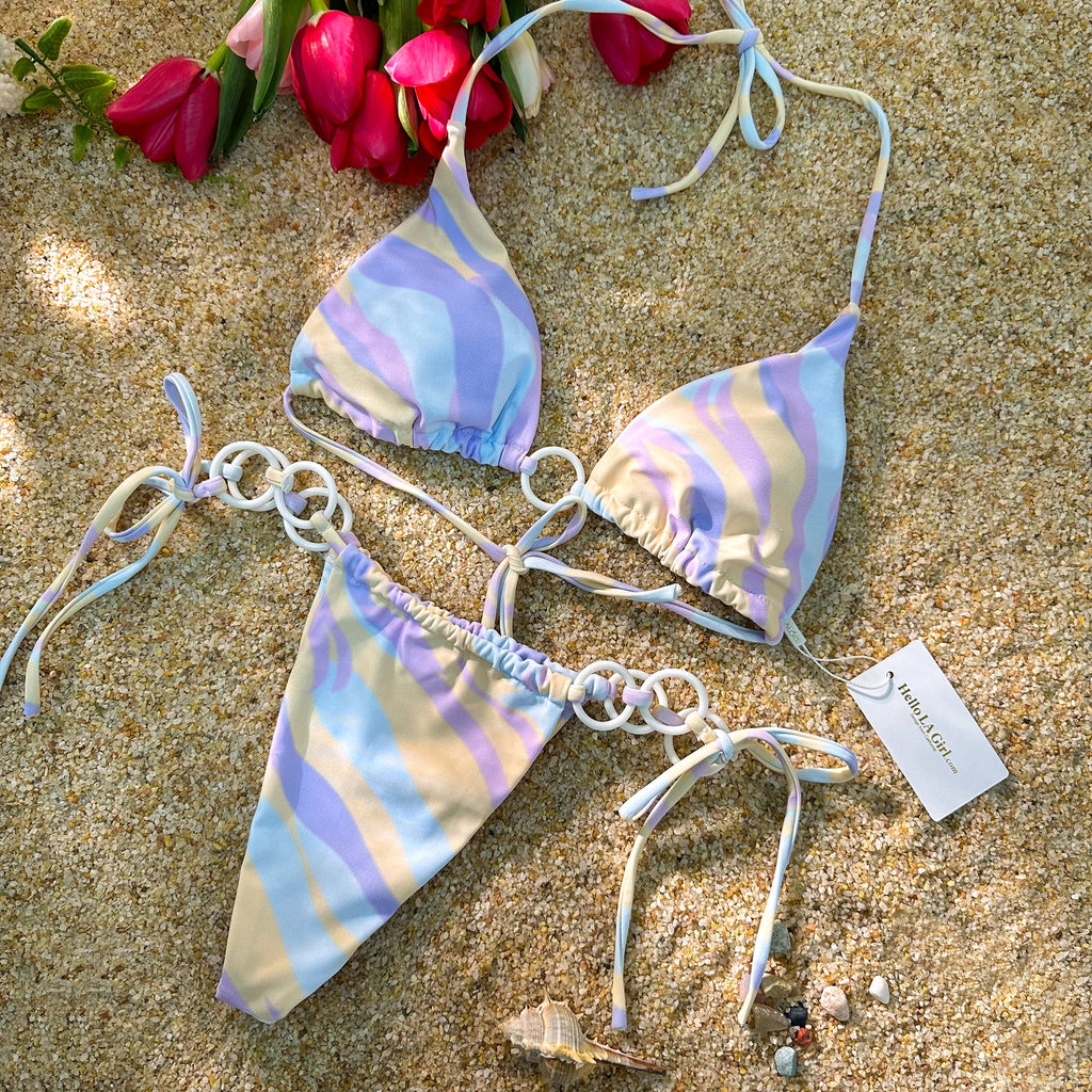 Purple Digital PrintingDouble Fabric Bikini Set