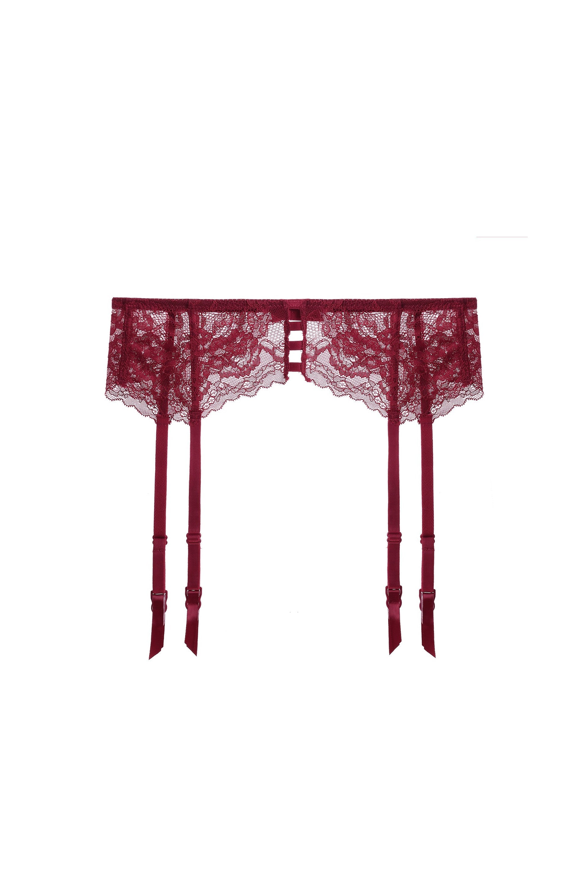 Red Floral Lace Trim Garter Belt Lingerie