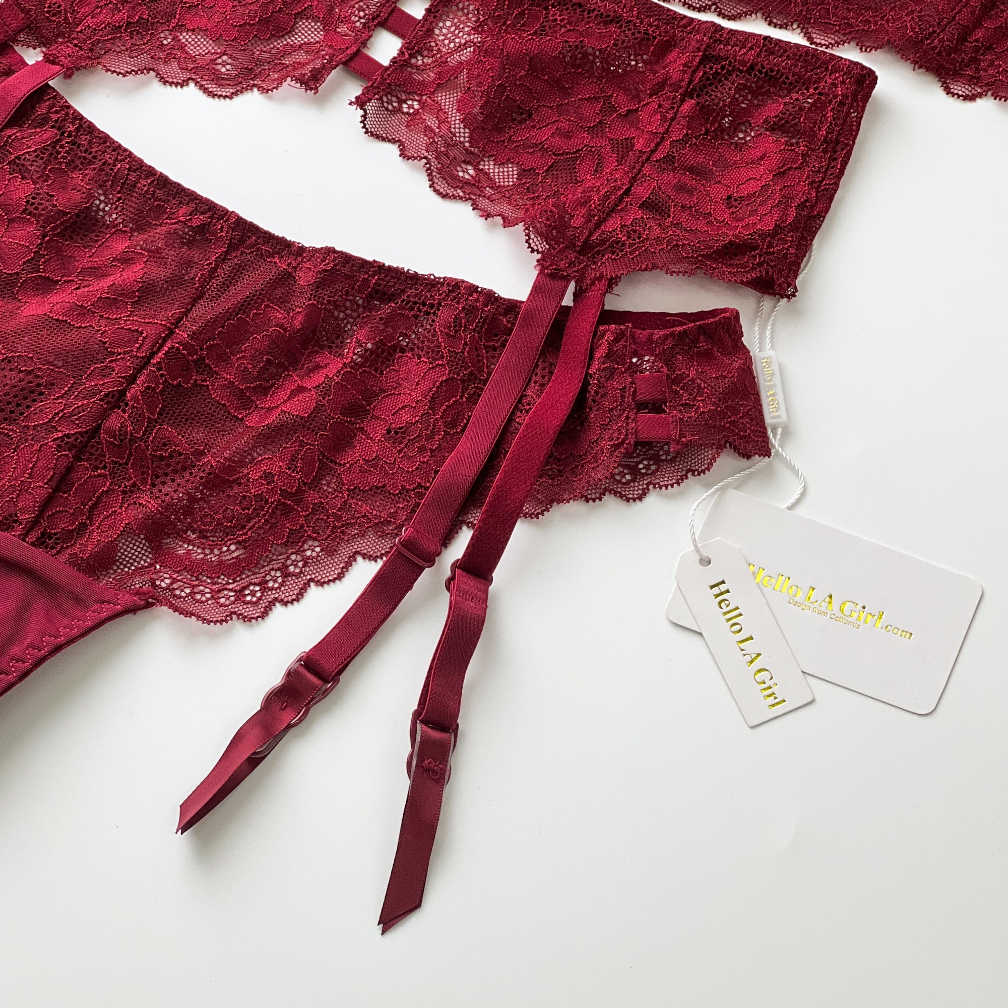 Red Floral Lace Trim Garter Belt Lingerie