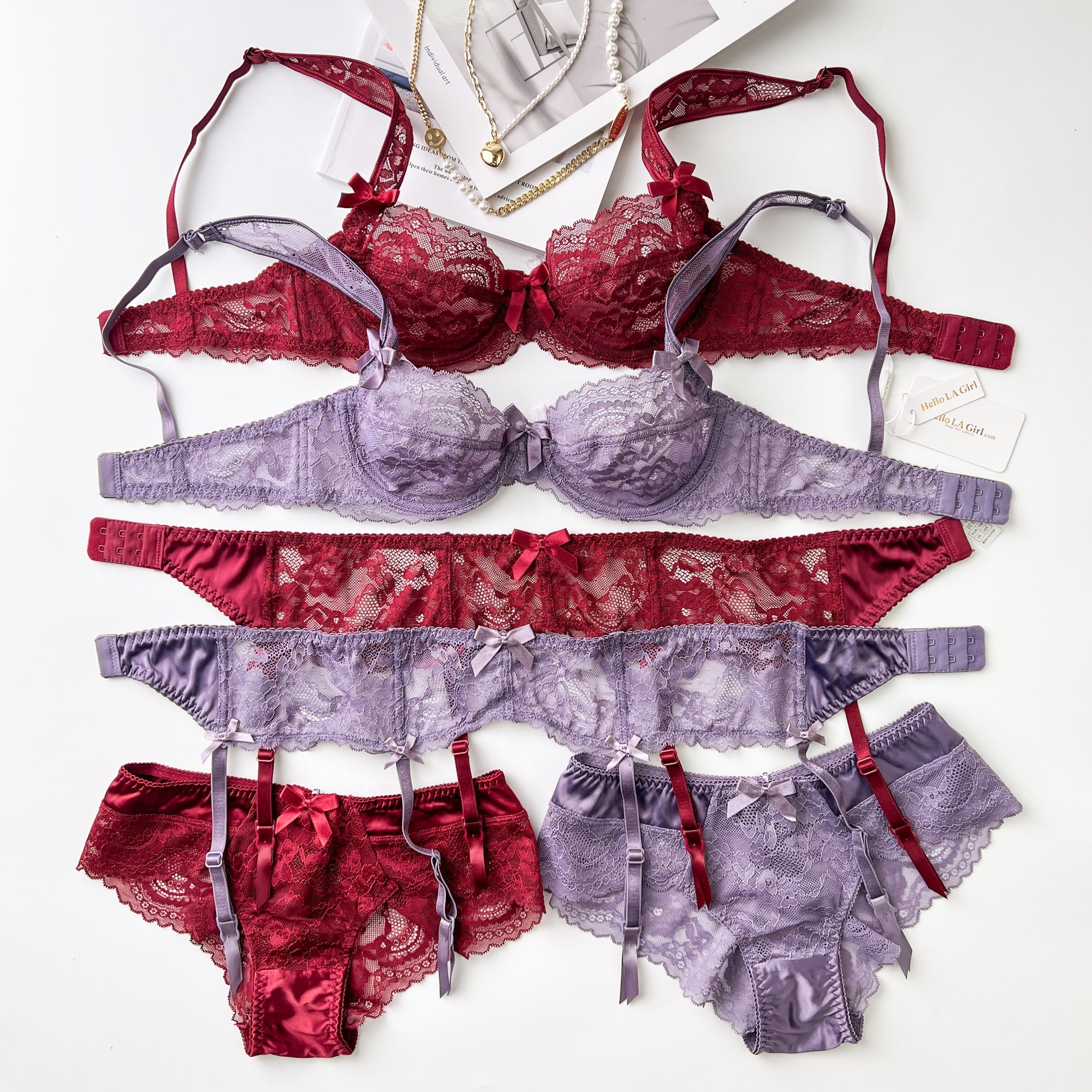 Sexy Red Floral Lace Trim Garter Lingerie