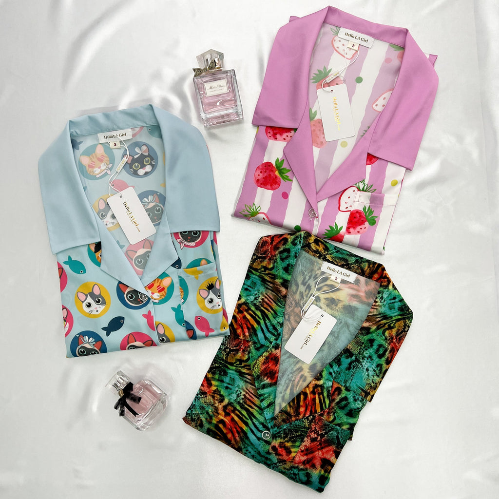 Leopard Pink Sleep Shirt Silky Satin Pajamas Sleepshirt