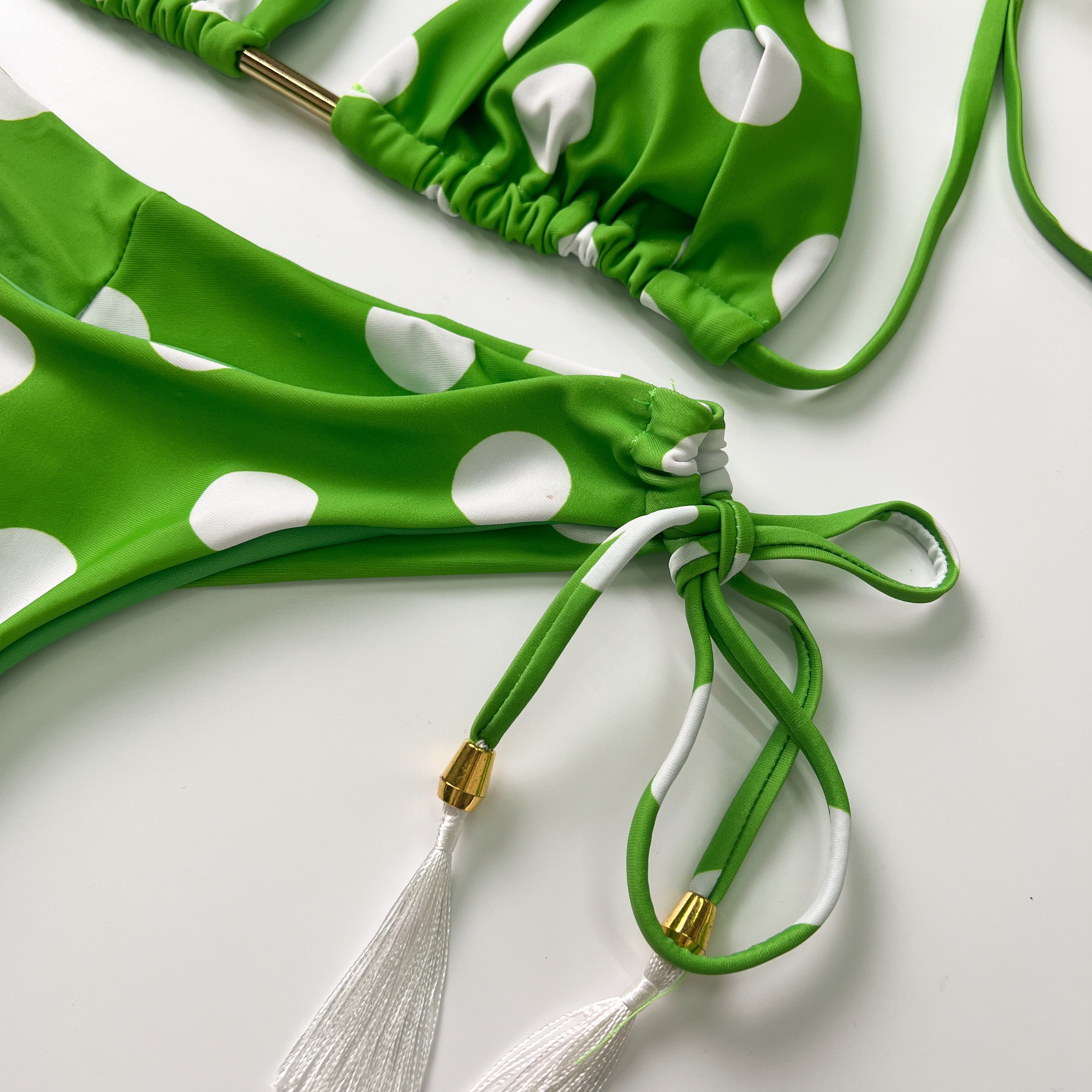 Green Polka Dot Lace Up Bikini Set