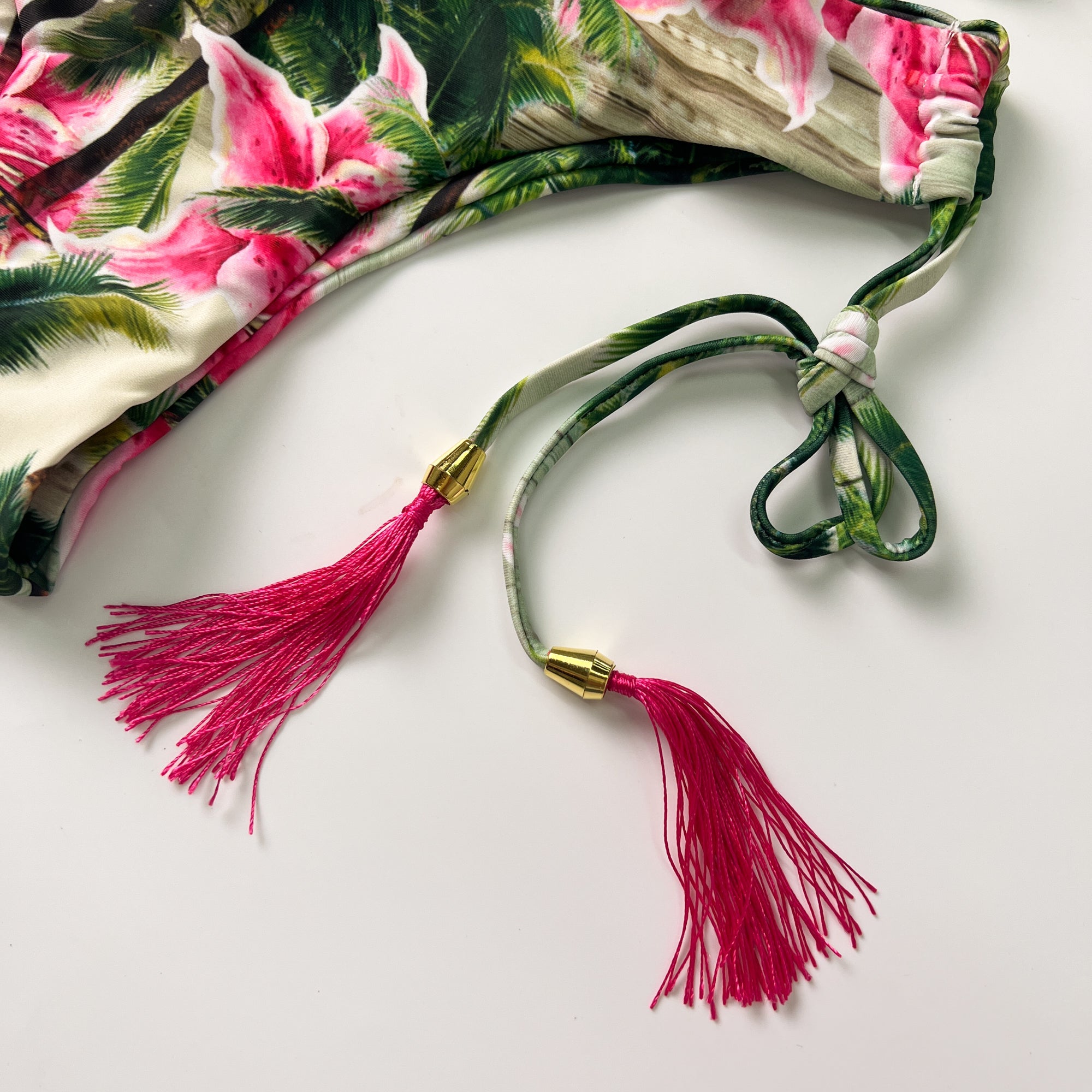 Green & Pink Floral Halter Adjustable Triangle Bikini Set