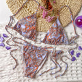 Purple Vintage Flowers Print Straps Bikini Set