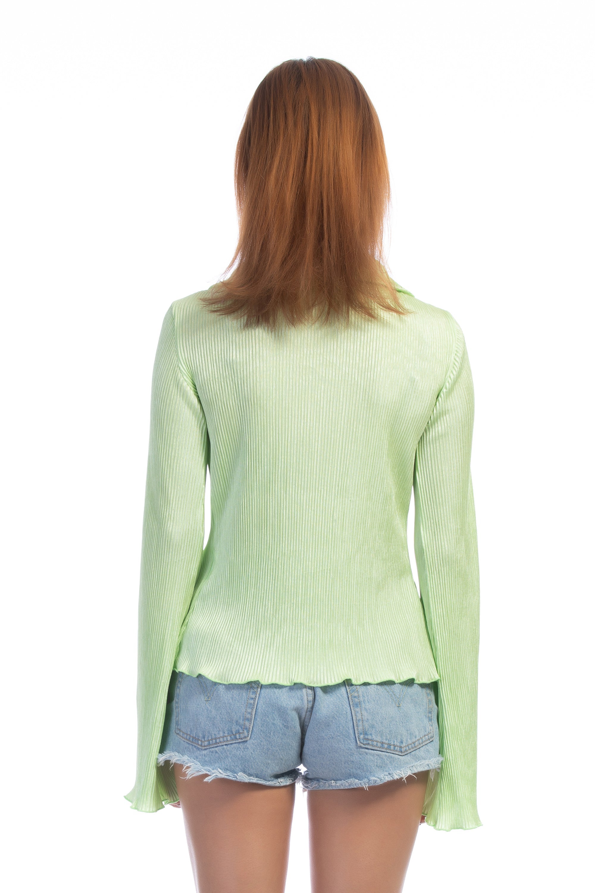 Fluorescent Green Silk Shirt Long Sleeve Top