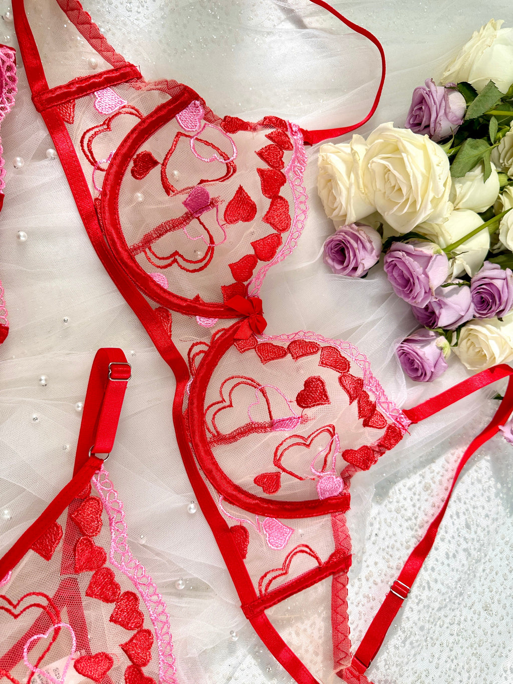 Amour Heart Embroidery Lingerie Set
