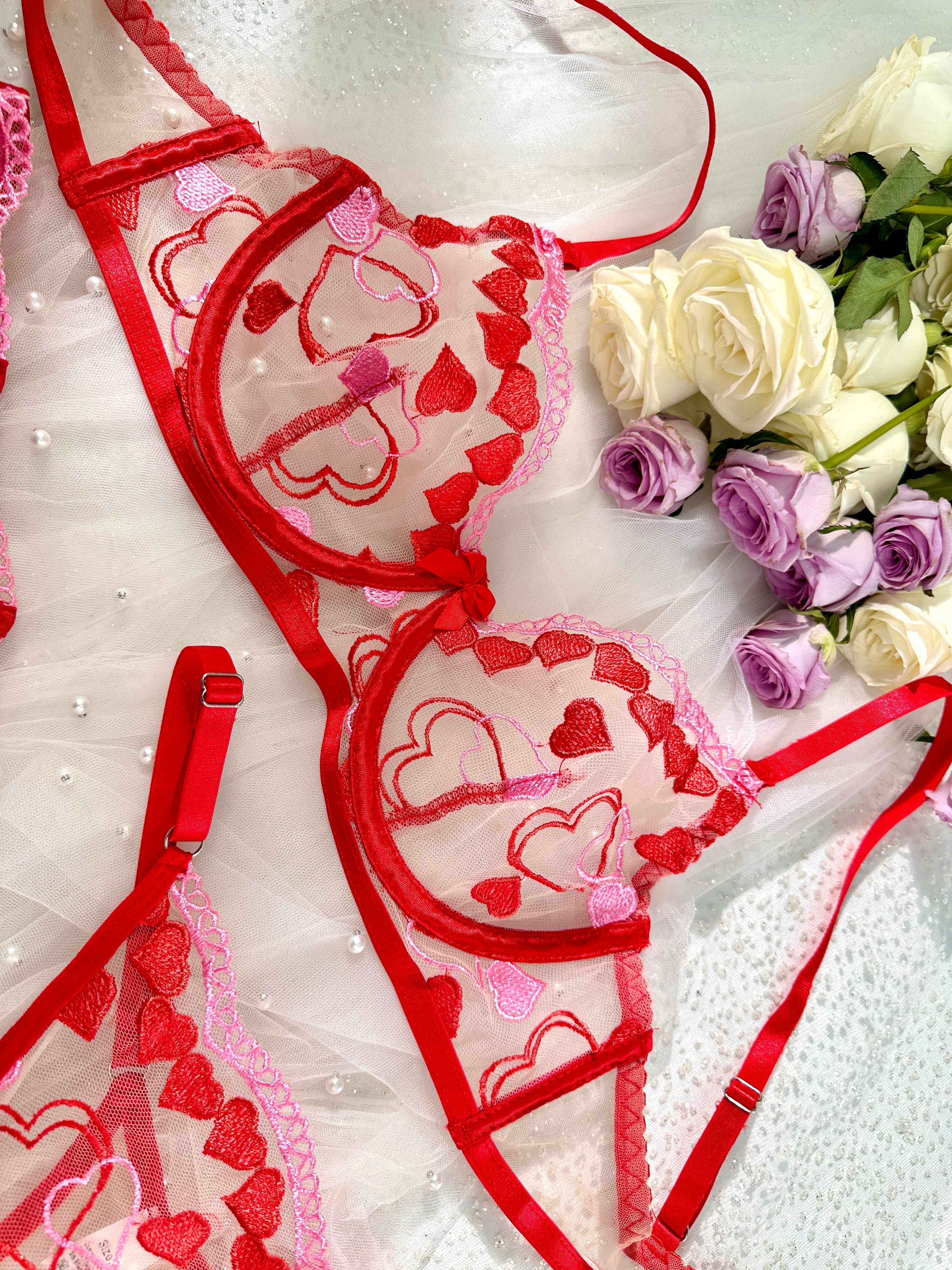 Amour Heart Embroidery Lingerie Set