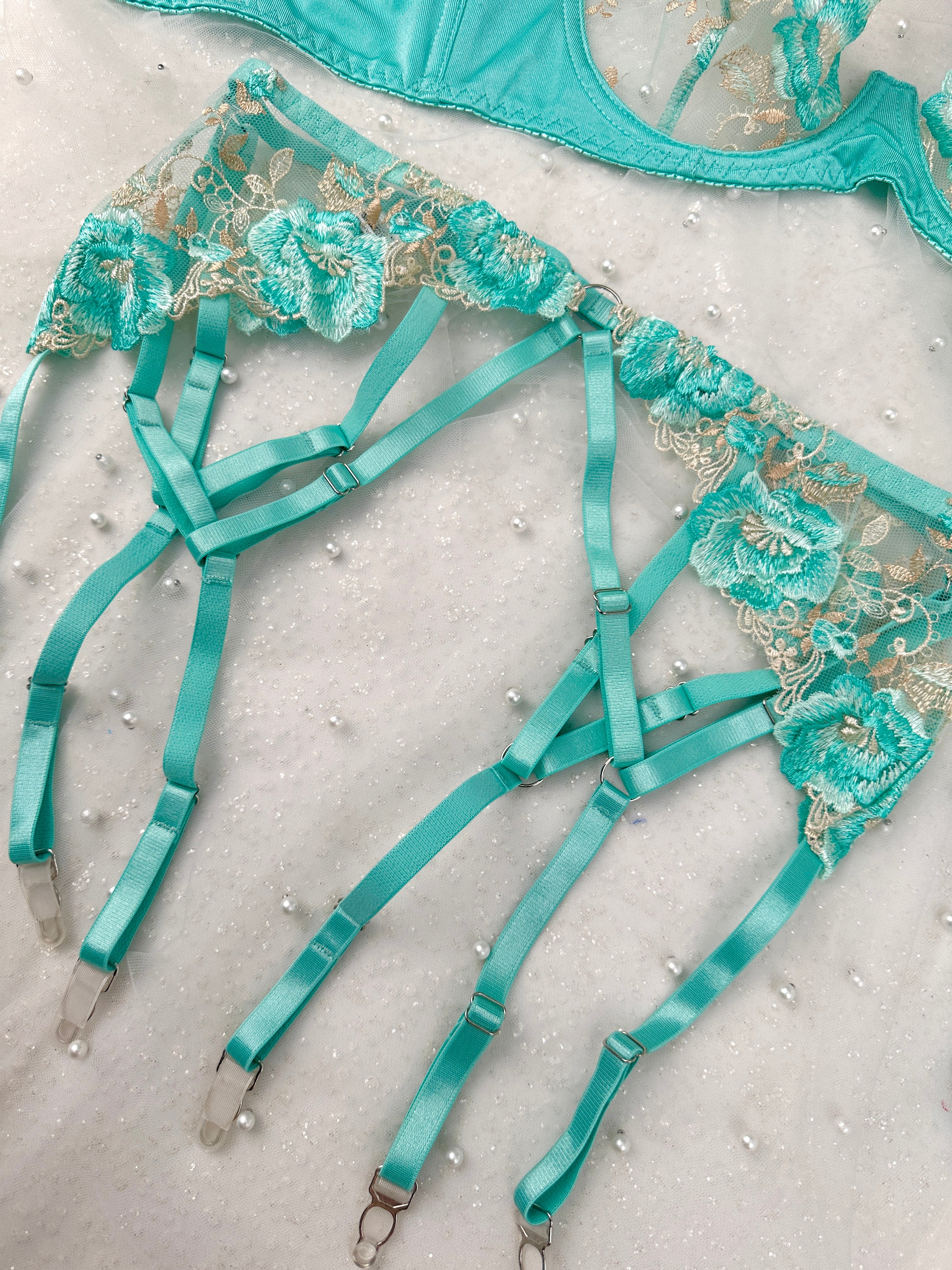 Turquoise Floral Allure Lingerie Set