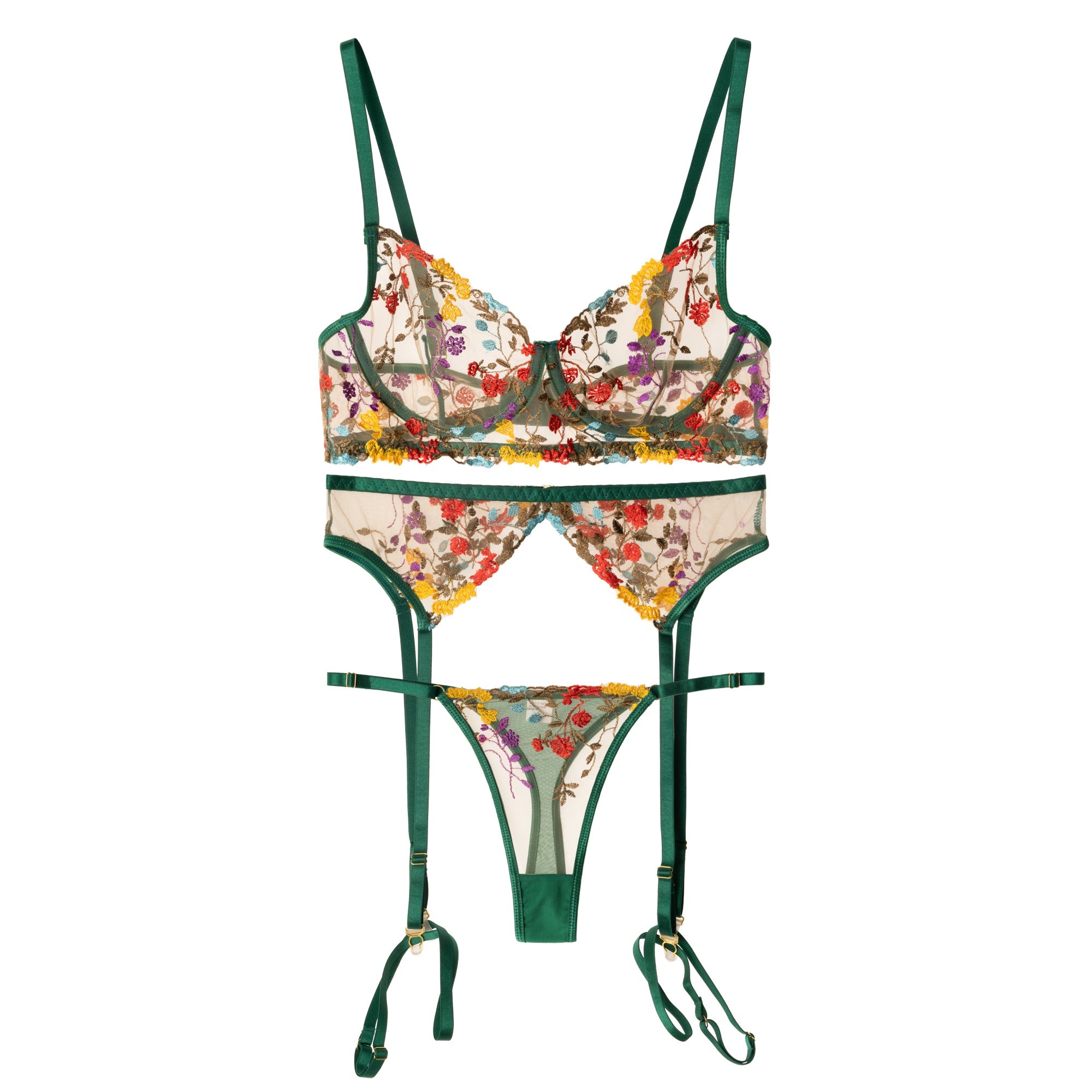 Enchanted Garden Sheer Floral Embroidery Lingerie Set