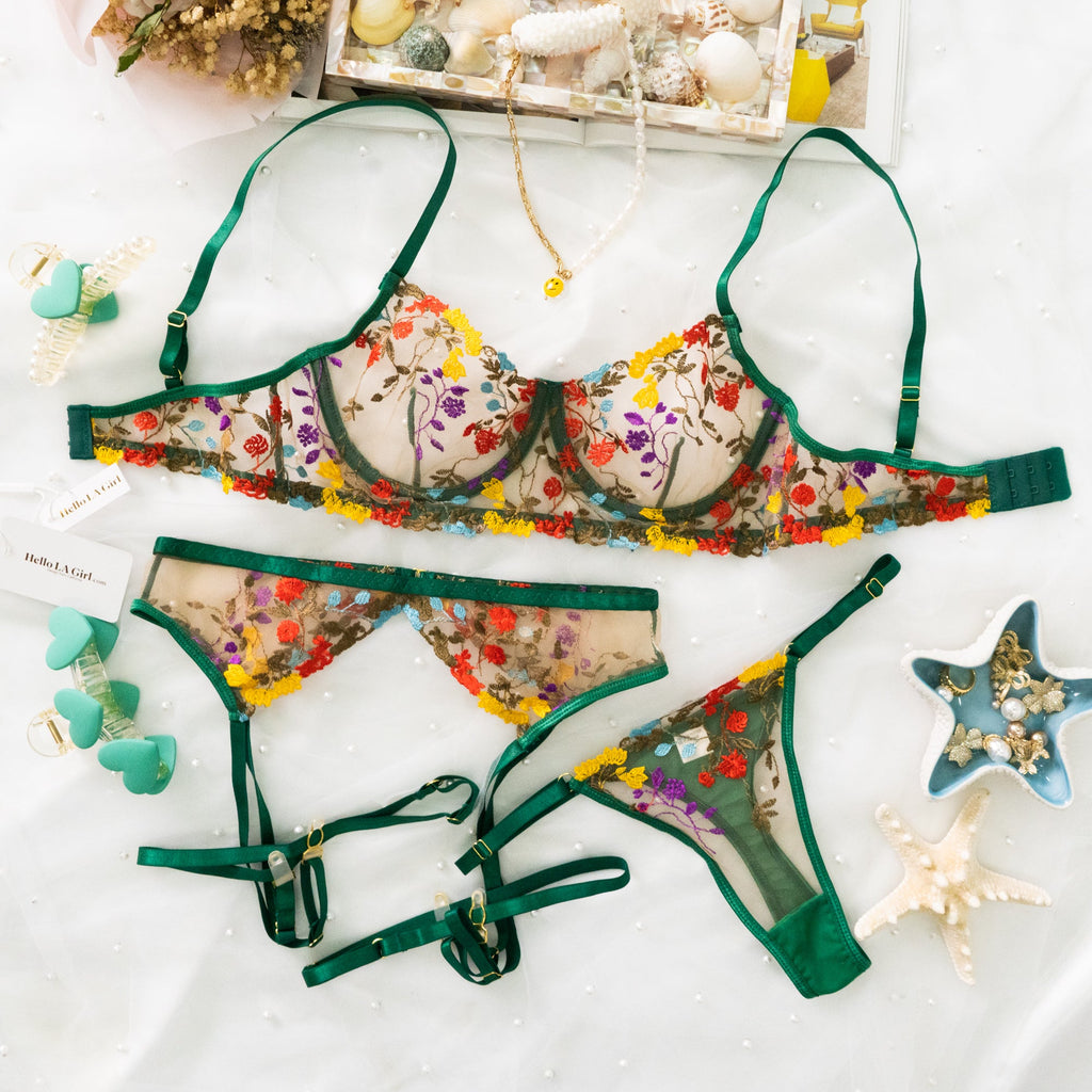 Enchanted Garden Sheer Floral Embroidery Lingerie Set