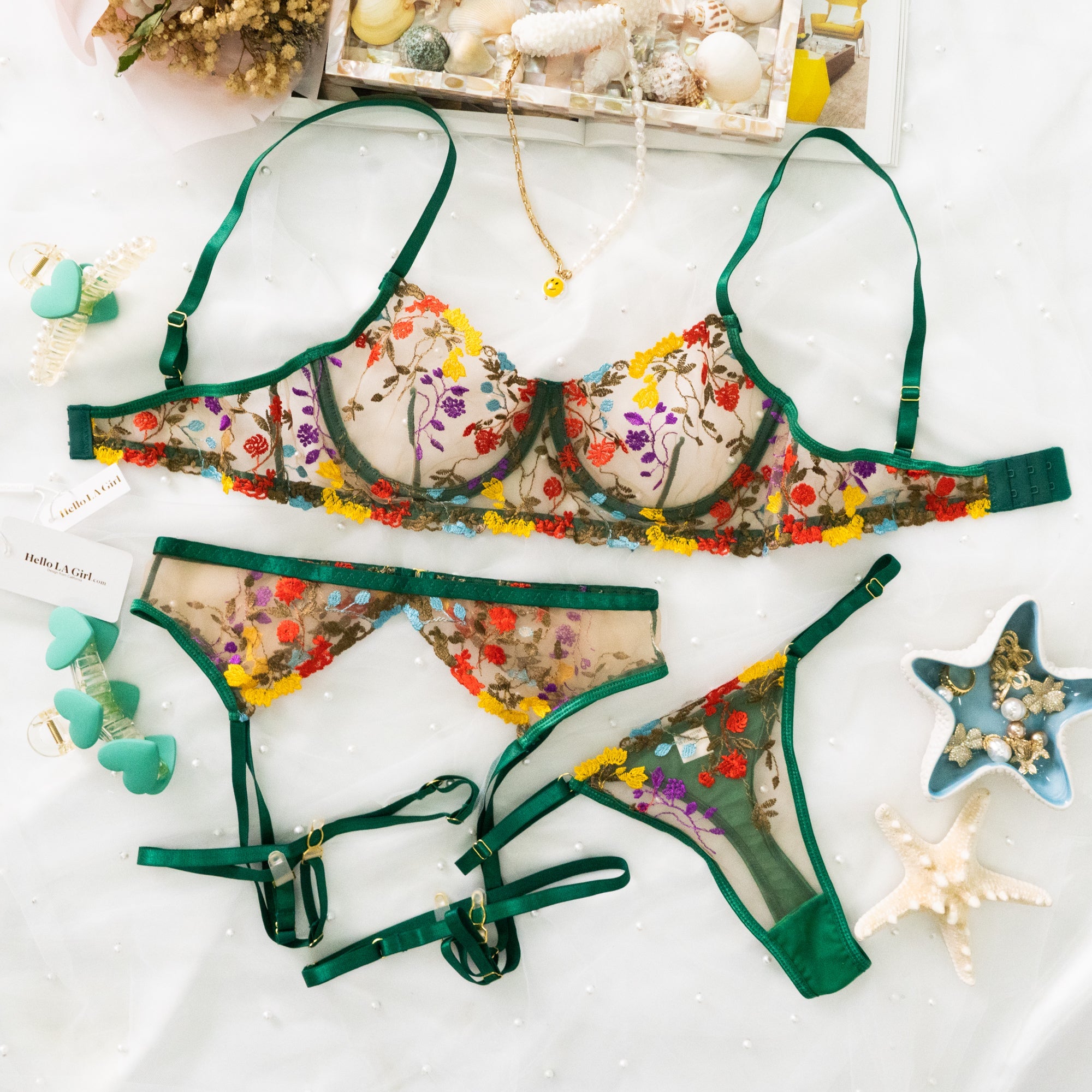 Enchanted Garden Sheer Floral Embroidery Lingerie Set