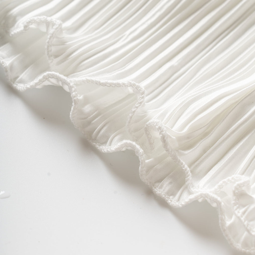 White Solid High Waist Pleated Wide-Leg Pants