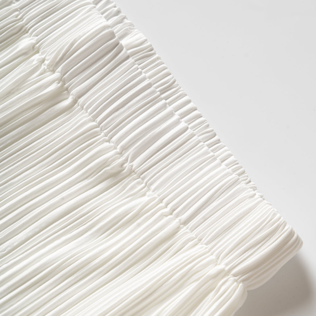 White Solid High Waist Pleated Wide-Leg Pants