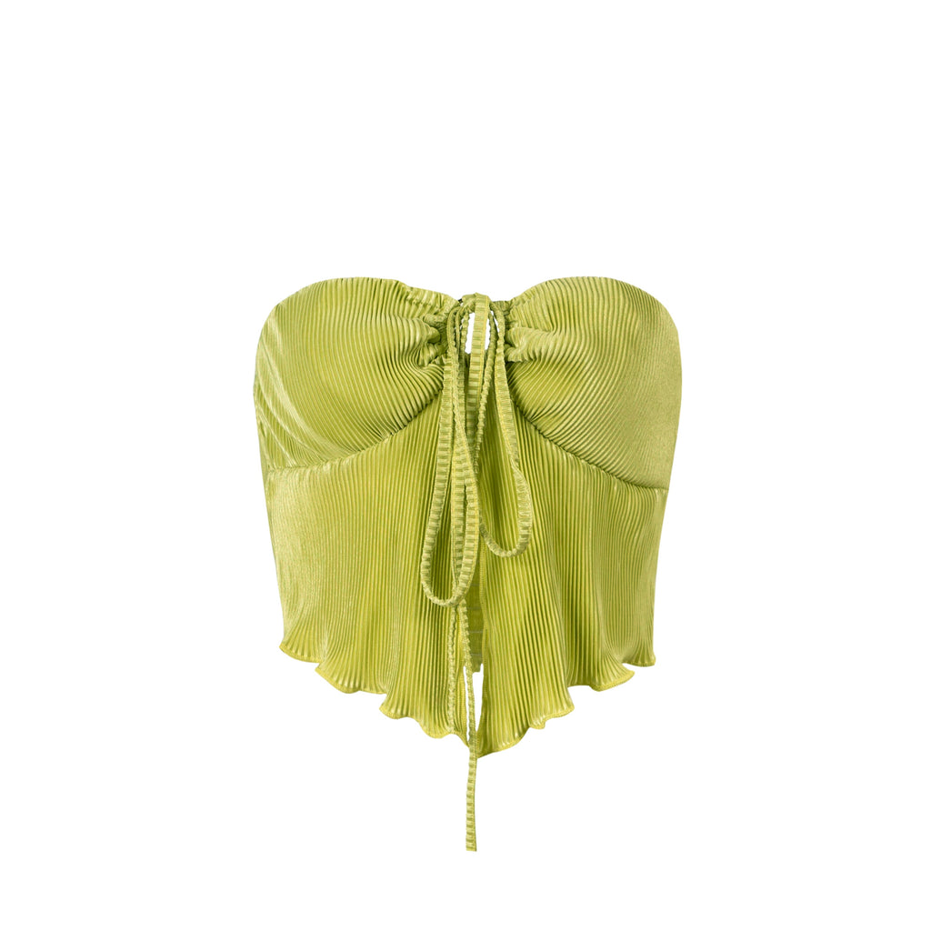 Green Halter Criss Cross Bandage Lace Up Backless Crop Top
