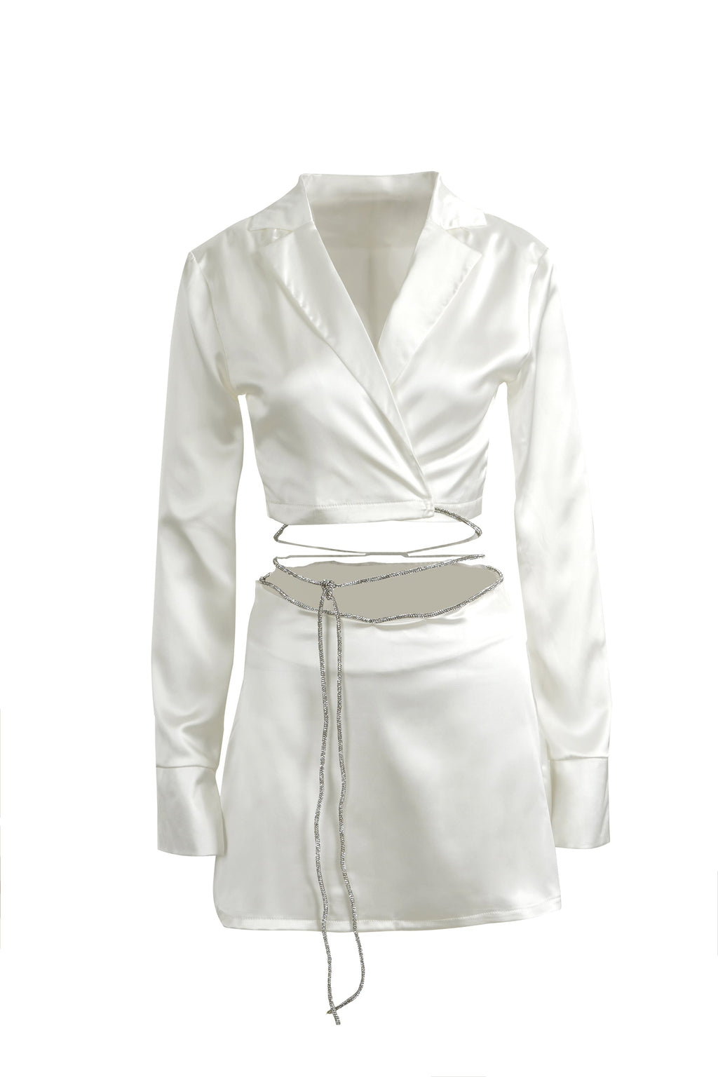 White Satin Silver Diamond A Line Dress