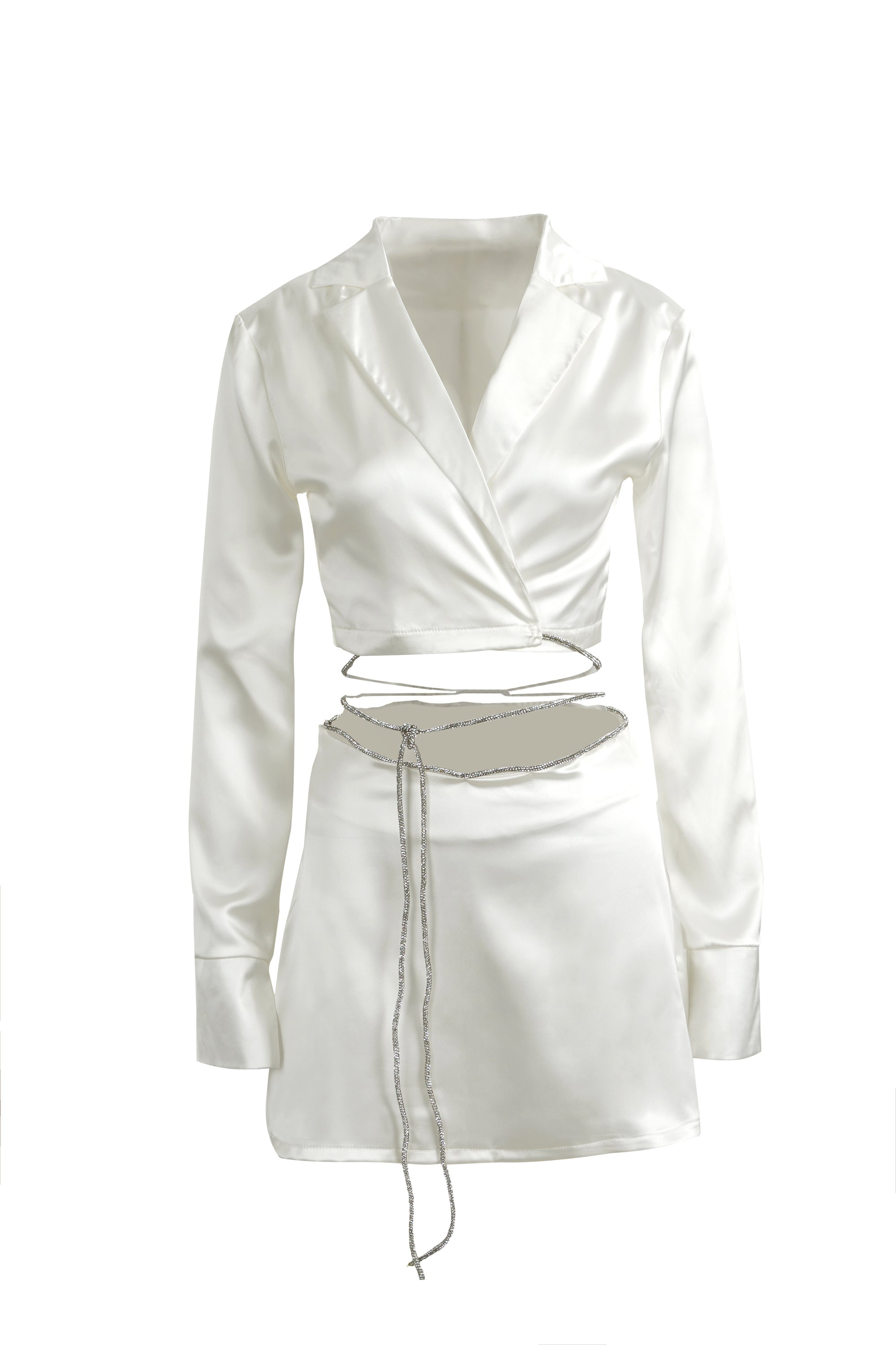 White Satin Silver Diamond A Line Dress