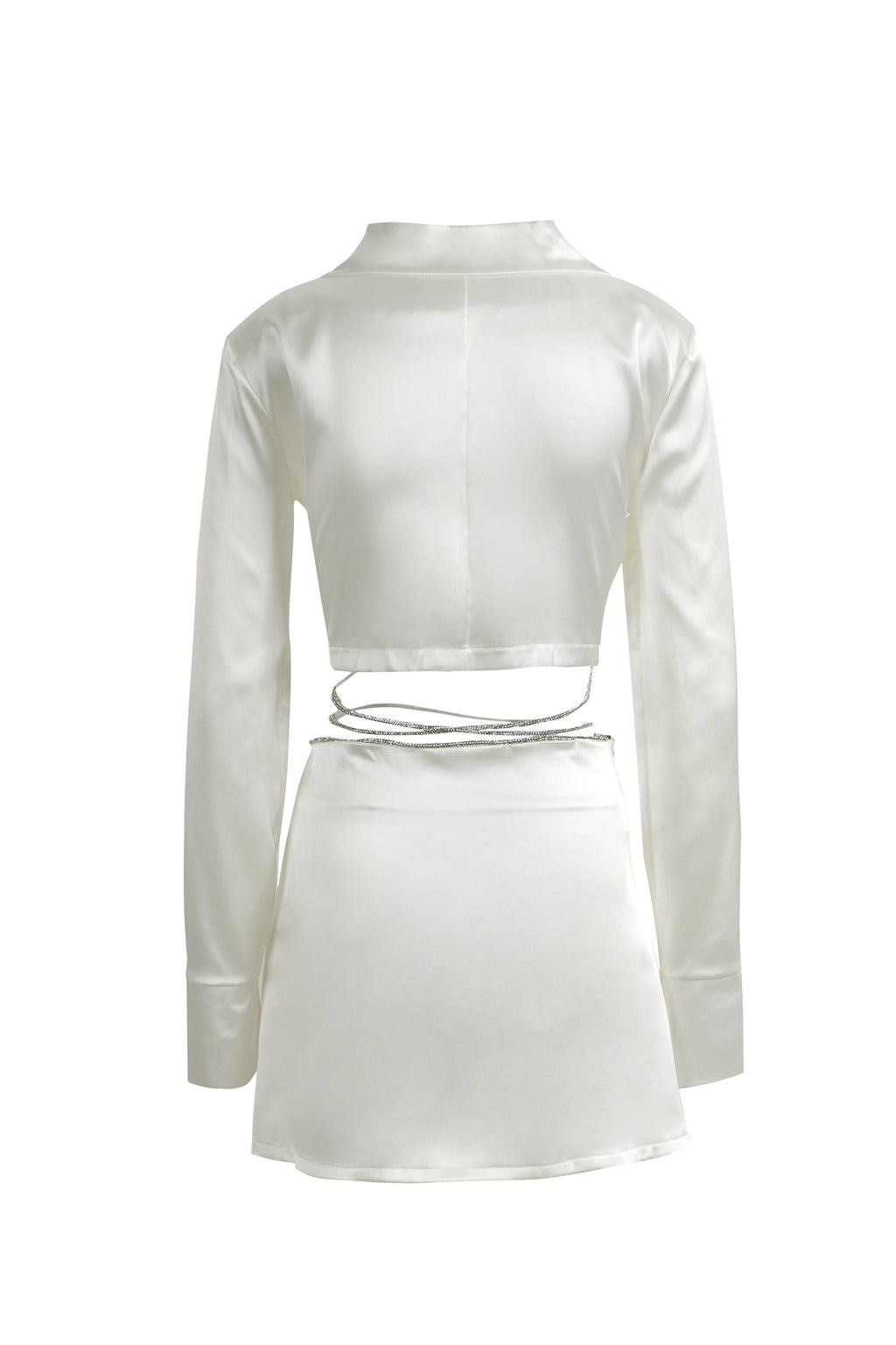 White Satin Silver Diamond A Line Dress