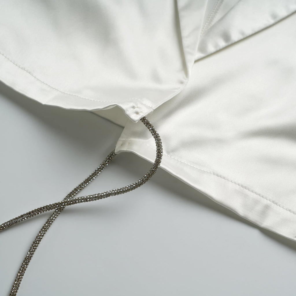 White Satin Silver Diamond Crop Top