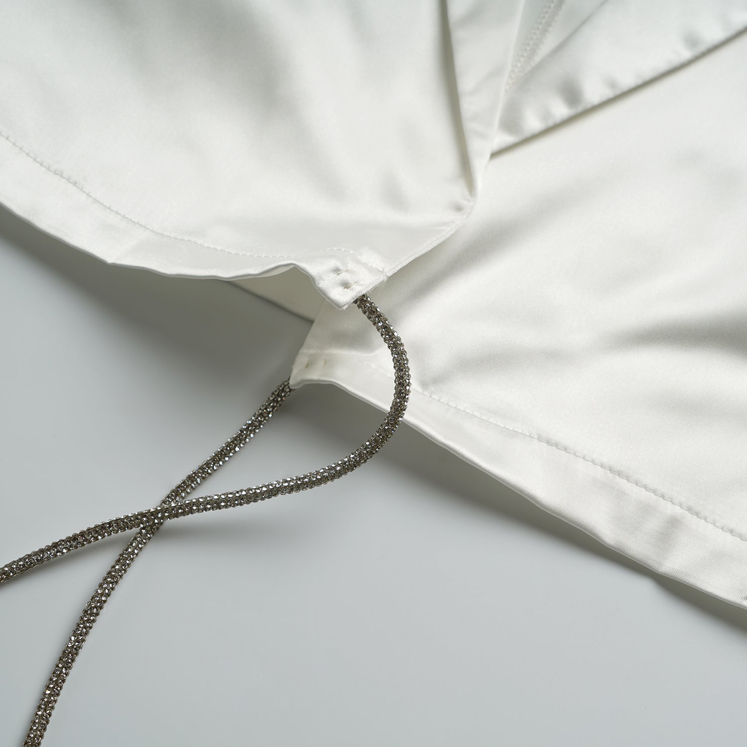 White Satin Silver Diamond Crop Top