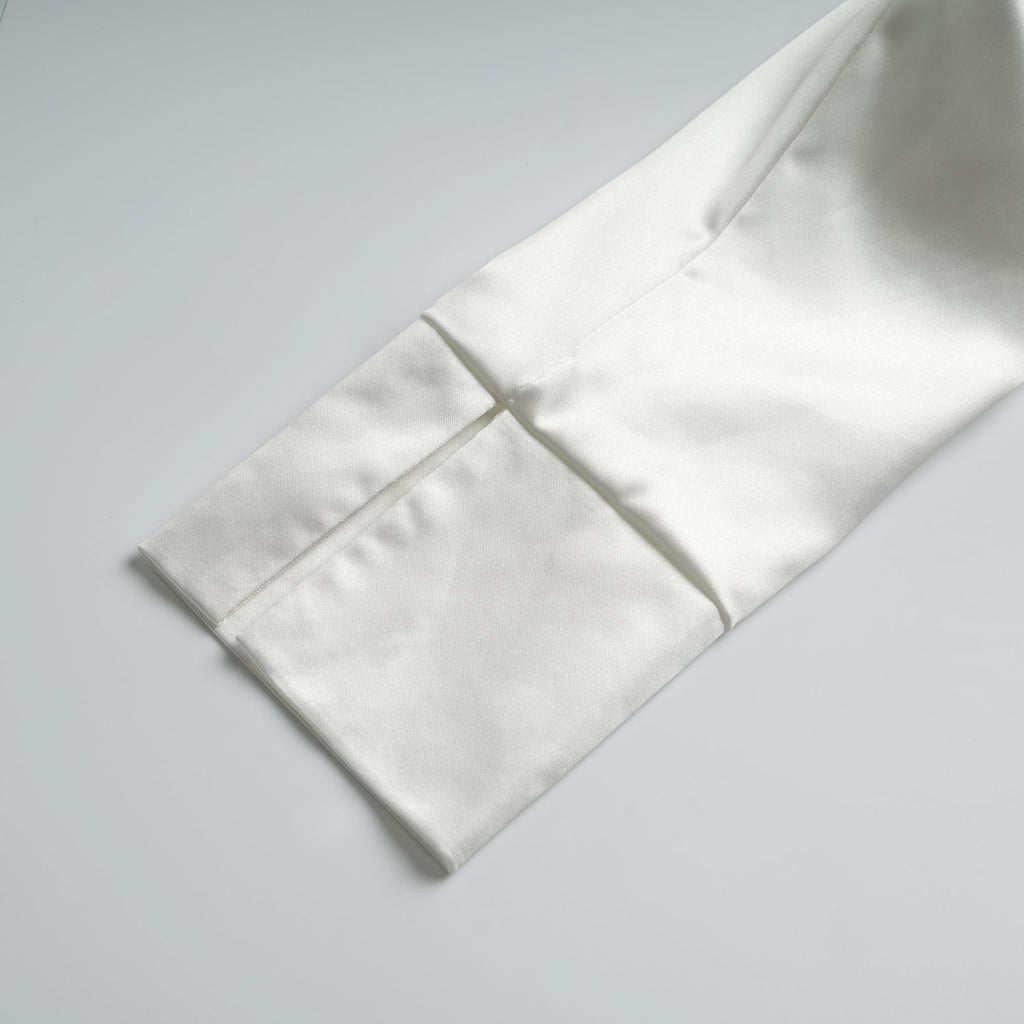 White Satin Silver Diamond Crop Top