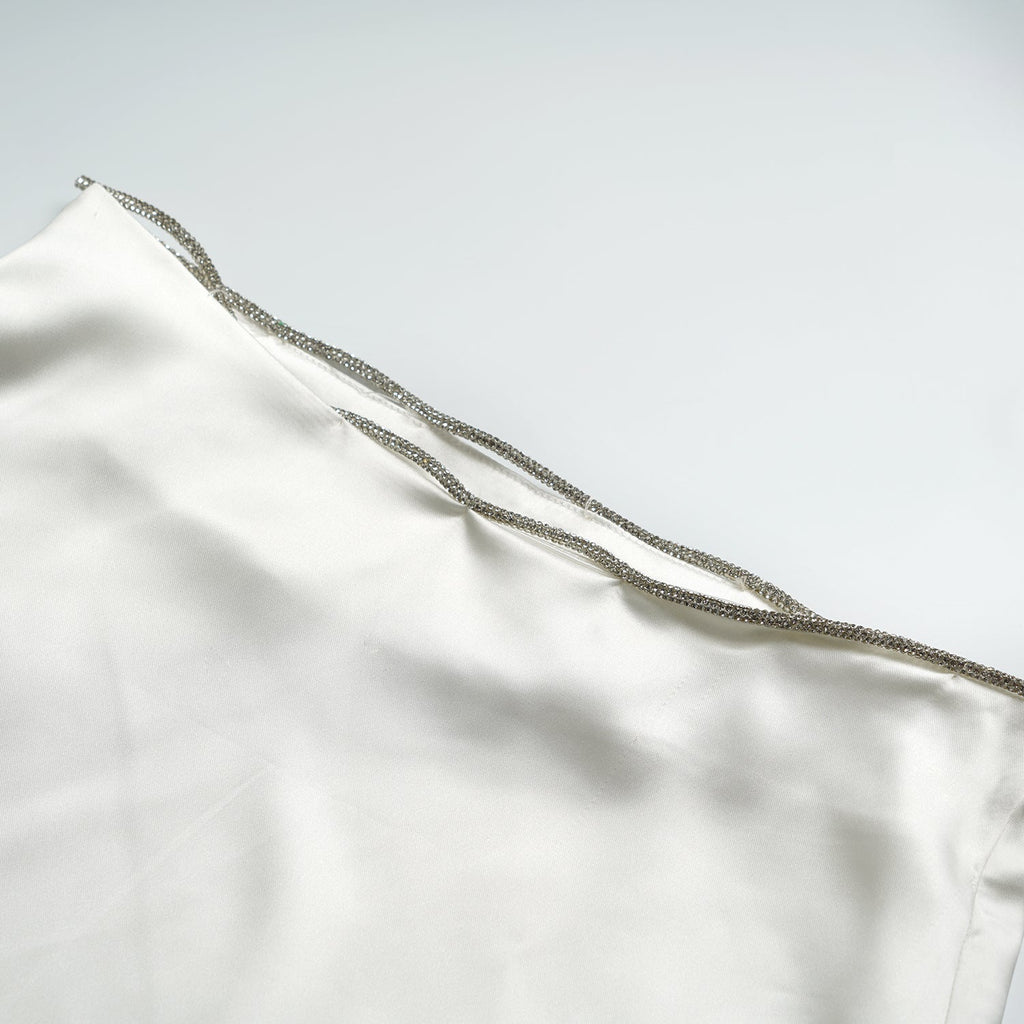 White Satin Silver Diamond A Line Dress