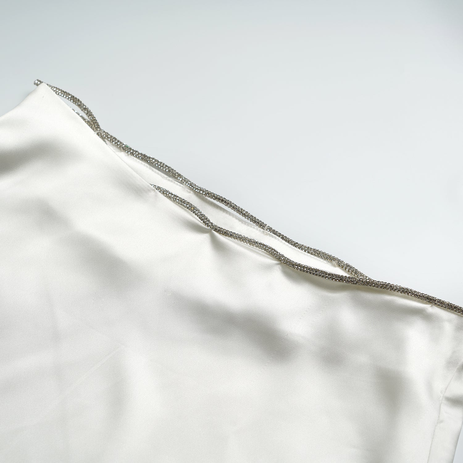 White Satin Silver Diamond A Line Dress