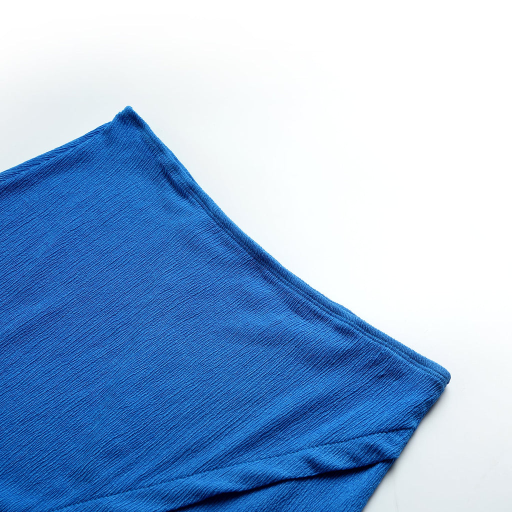 Solid Blue Long Sleeve Lace up Tops With Split Half Dress