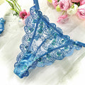 Blue Floral Embroidered Lace Thong