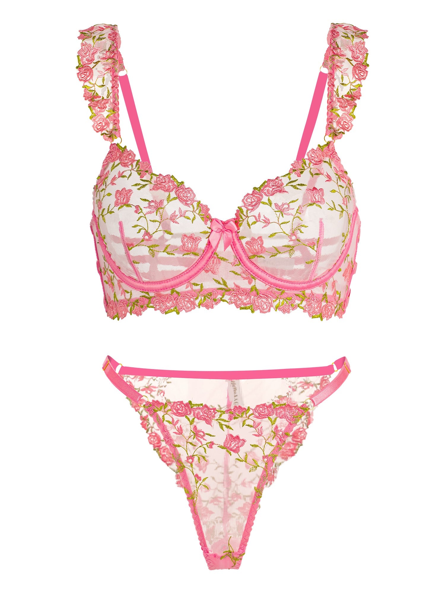 Sweetness Pink Rose Embroidered Thong